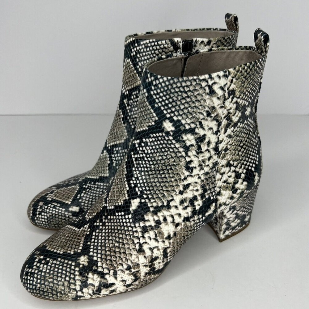 Gianni Bini Snake Print Leather Python Ankle Boots Women's Size 8.5 Block Heel